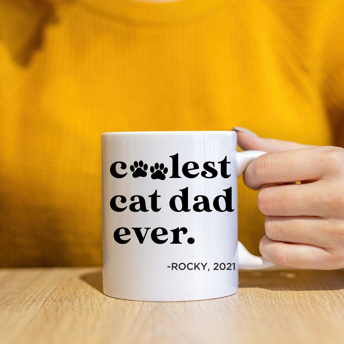 904 Custom Personalized Coolest Cat Dad Ever Double Sided Mug， 11-oz