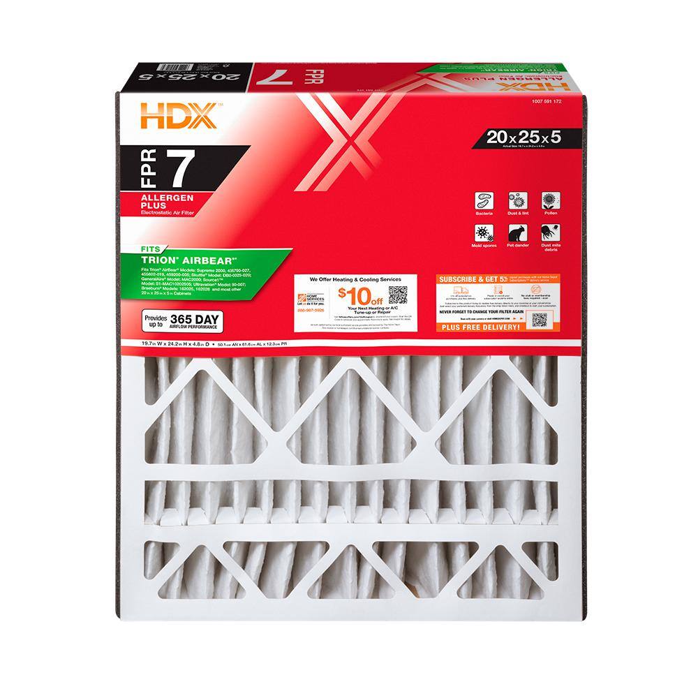 HDX 20 in. x 25 in. x 5 in. Trion AirBear Replacement Pleated Air Filter FPR 7 HDX-AB2025-11-3