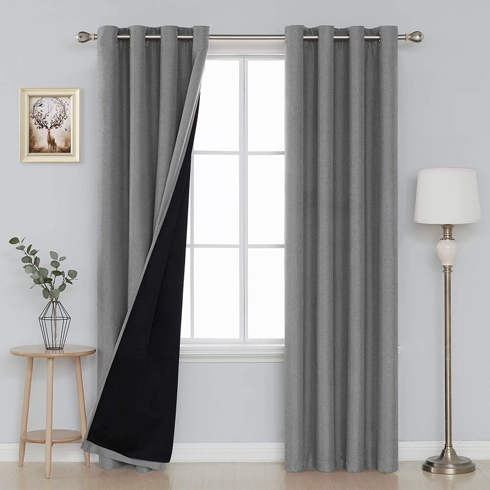 Deconovo Faux Linen Total Blackout Lining Curtains (2 Panel)