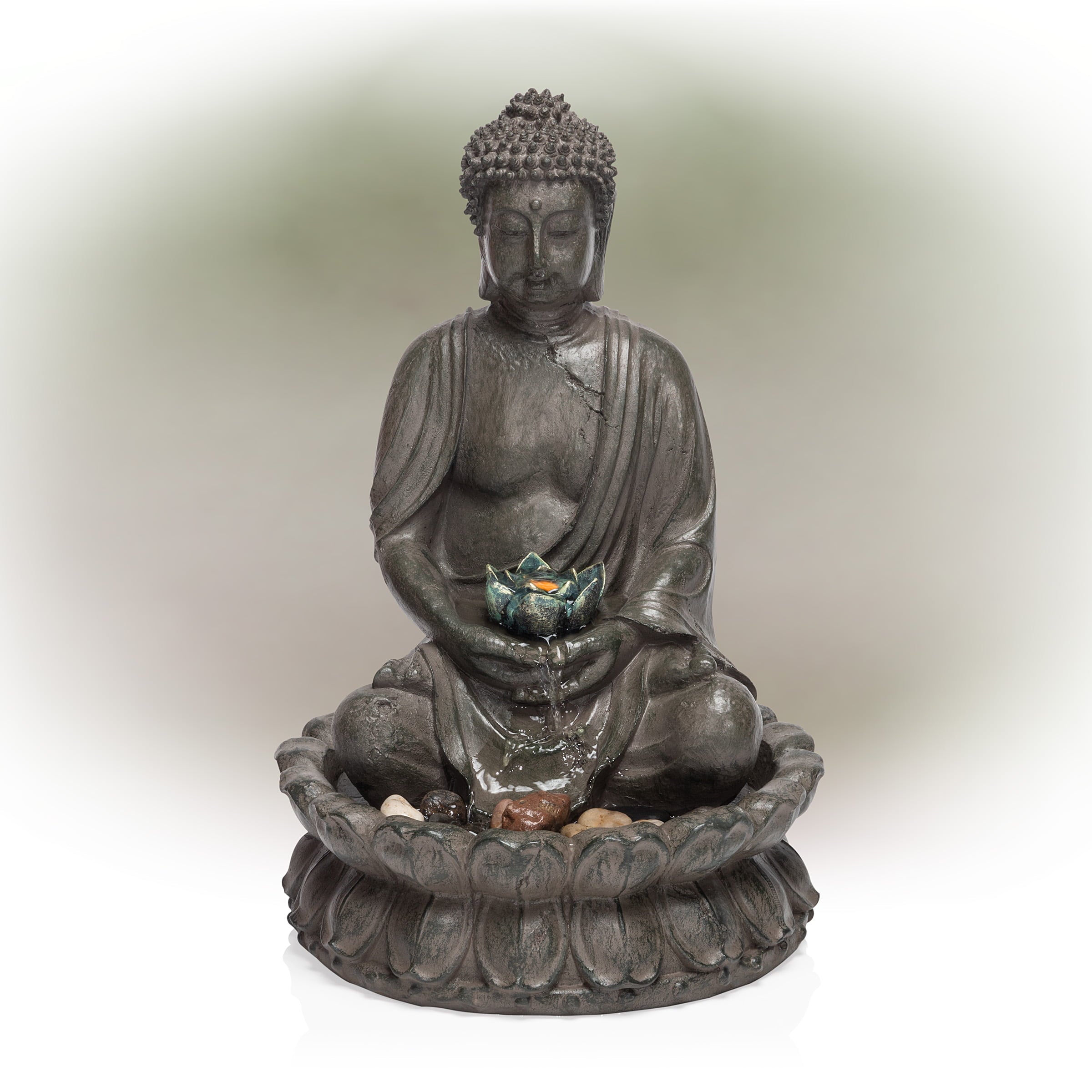 Alpine Buddha Indoor/Outdoor Polyresin Fountain with LED Light