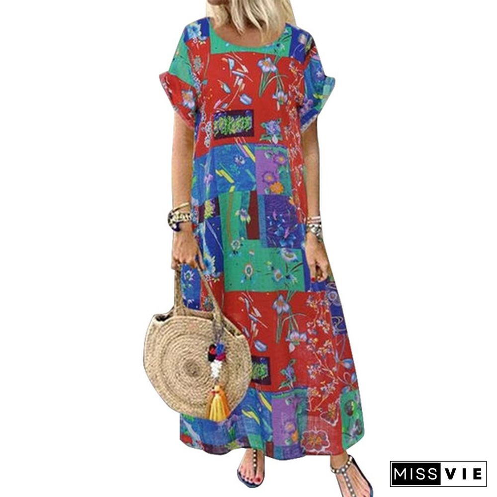 Zanzea Women Summer Short Sleeve Fashion Printed Dress Party Beach Kaftan Long Maxi Dress Plus