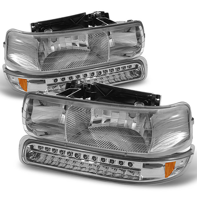 Fits 99-02 Silverado 00-06 Tahoe Suburban Headlights +LED Bumper Signal Lights