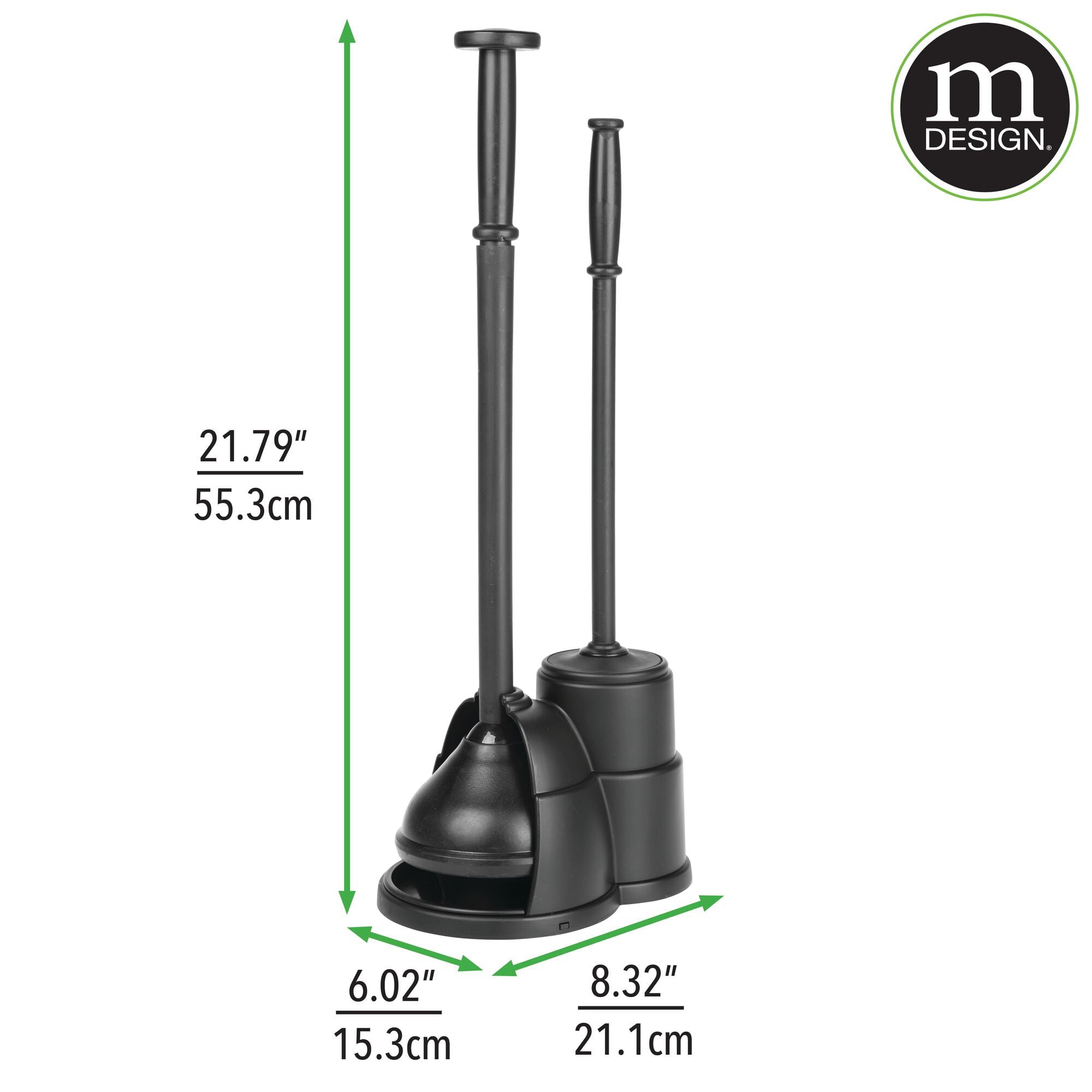 mDesign Plunger and Brush Set for Toilet Bowl - Hidden， Modern Toilet Brush and Plunger Set with Caddy - Brush Cleaner and Plunger Combo with Holder for Bathroom - Hyde Collection - Black