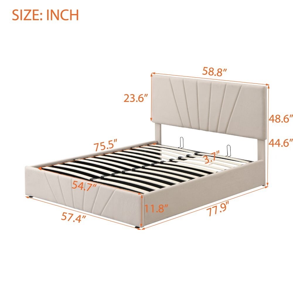 Queen size Upholstered Platform bed with a Hydraulic Storage System