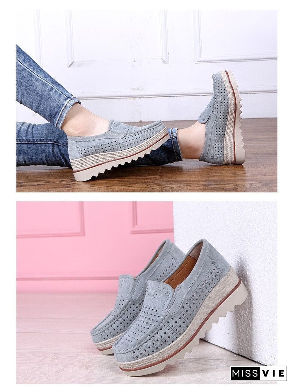 Women Shoes Platform Sneakers Slip on Flats Loafers Moccasins Hollow Out Casual Shoes