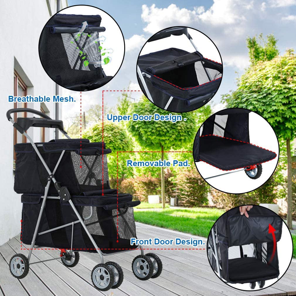 Bestpet Pet Stroller Carriers Bag Jogger Stroller for Dogs and Cats， Small and Medium (Black)