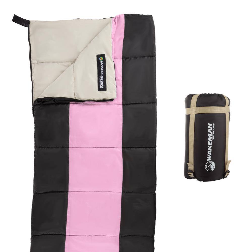 Wakeman Outdoors Kids Lightweight Sleeping Bag with Carrying Bag and Compression Straps in PinkBlack HW4700050