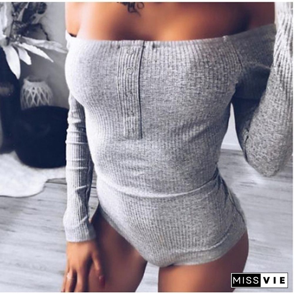 Women Sexy Bodysuits Off Shoulder Skinny Jumpsuits Long Sleeve T Shirt Casual Tops For Women