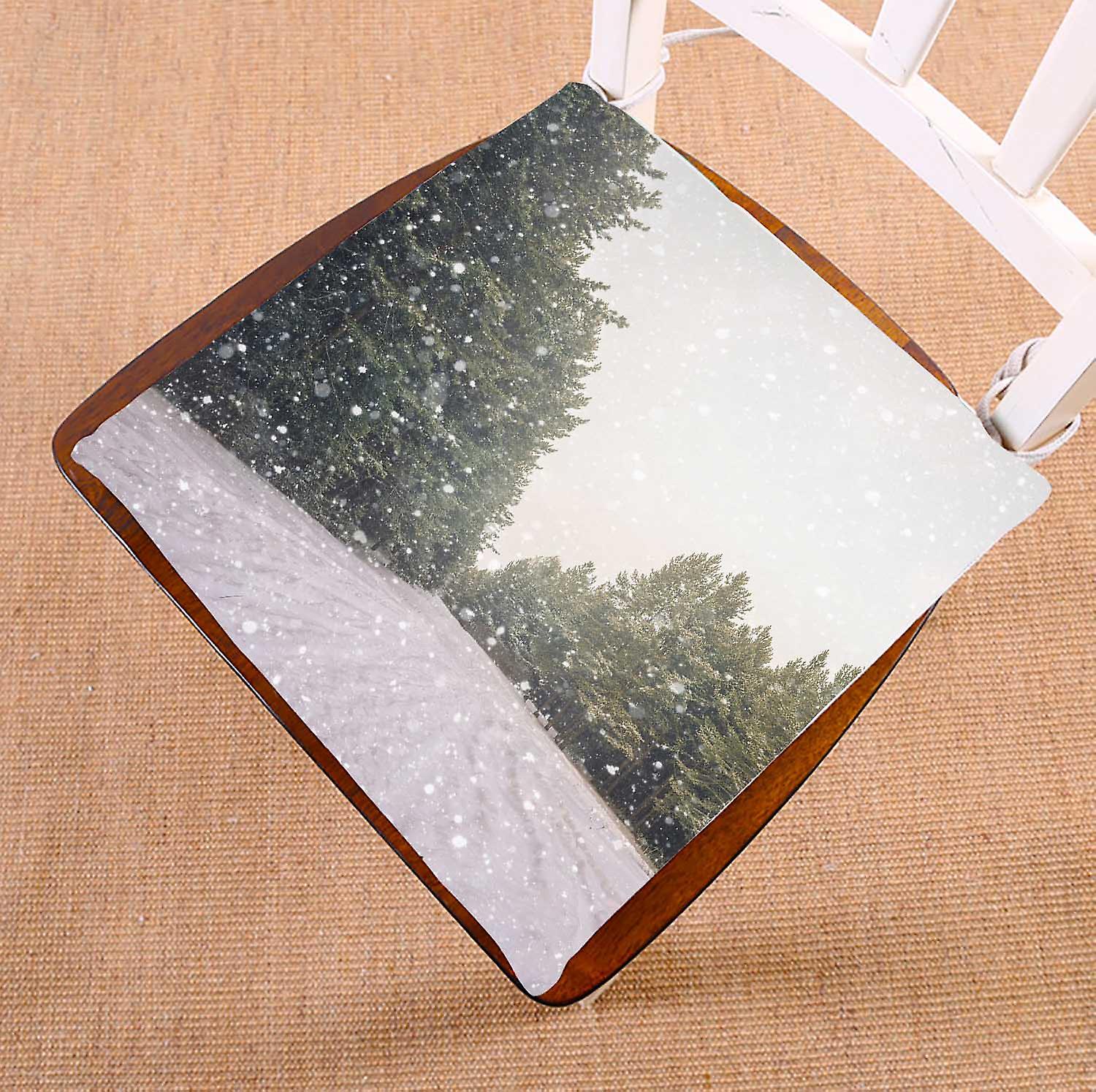 Wintry Landscape Scenery Flat County Woods Snow Landscape Chair Pads Chair Mat Seat Cushion Chair Cushion Floor Cushion 45x45 Cm