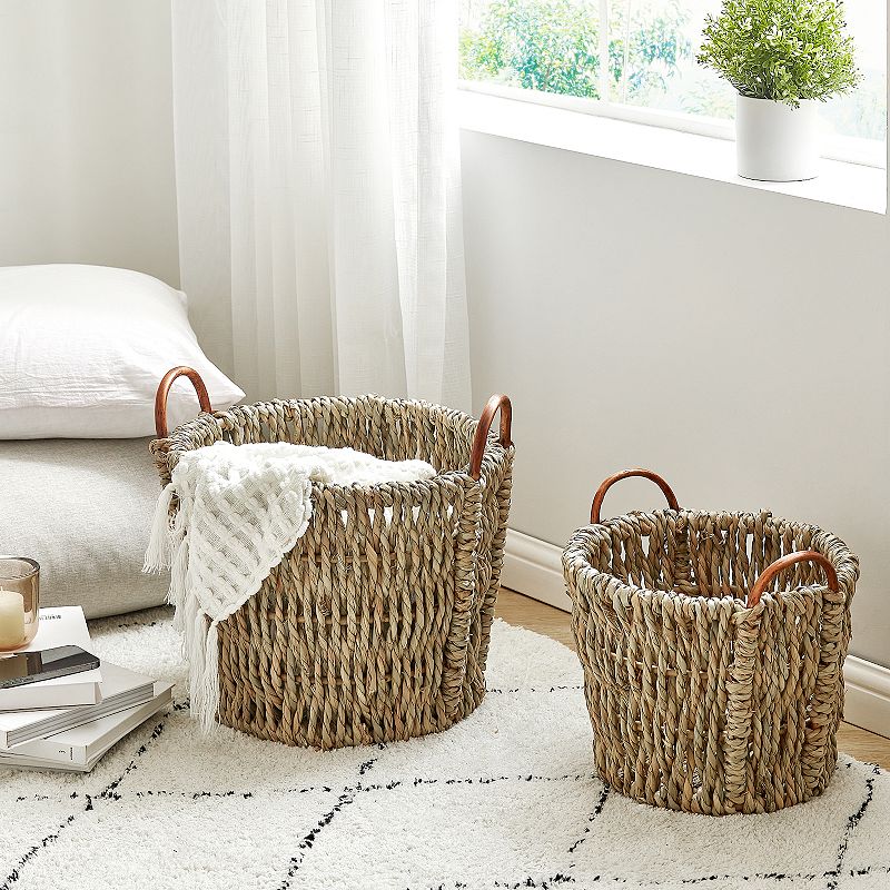 Saddle River Rattan Ear Handle Chunky Seagrass Basket 2-piece Set