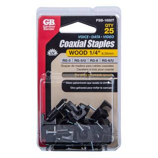 Gardner Bender 14 in. Black Plastic Staples for Coaxial Cable with Zinc-Plated Nail (25-Pack) PSB-1650