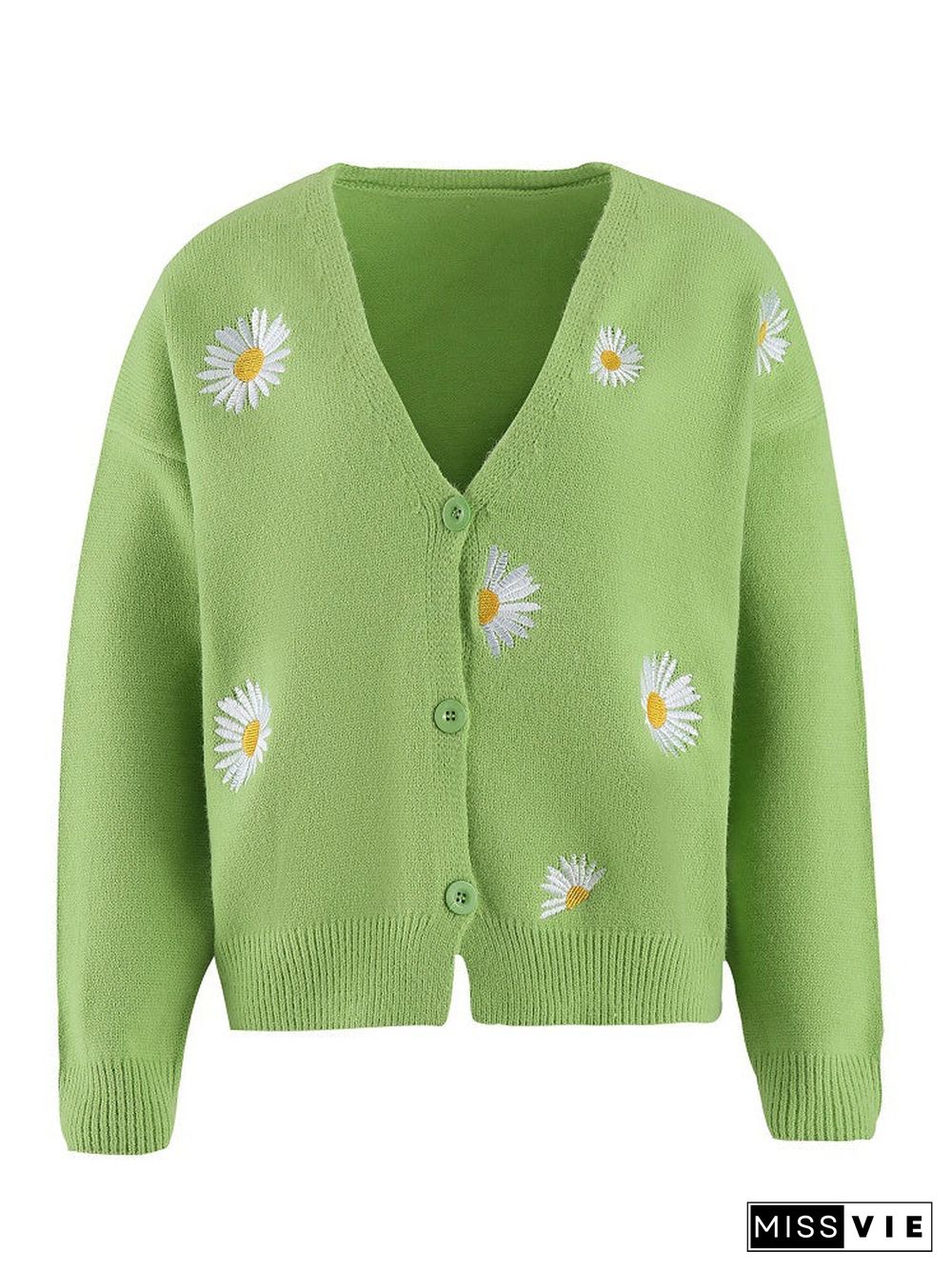 Women's V-neck Floral Embroidery Cardigan Jacket Coat