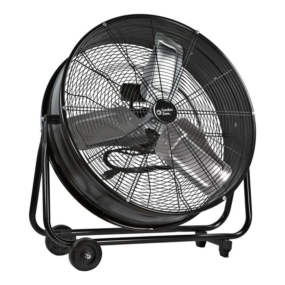 Comfort Zone 24 in 2Speed HighVelocity Industrial Drum Fan with Aluminum Blades and 180Degree Adjustable Tilt in Black