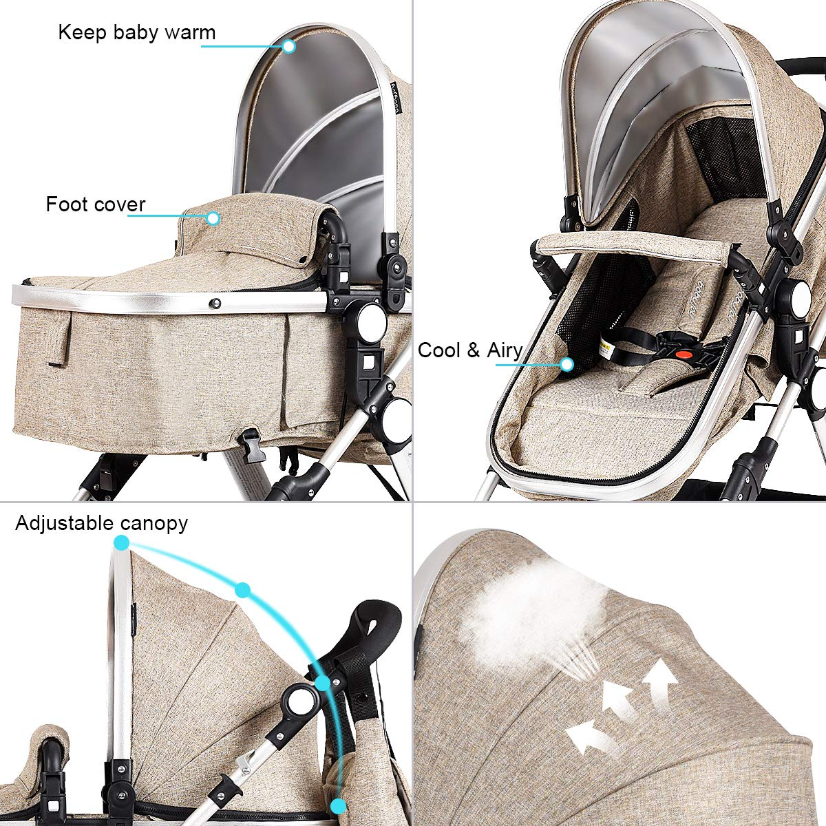 BABY JOY Baby Stroller, 2-in-1 Convertible Bassinet Reclining Stroller, Foldable Pram Carriage with 5-Point Harness