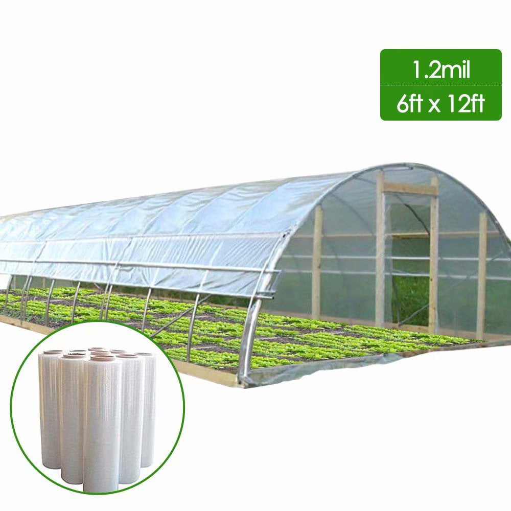 Agfabric 1.2Mil Plastic Covering Clear Polyethylene Greenhouse Film UV Resistant for Grow Tunnel and Garden Hoop, Plant Cover&Frost Blanket for Season Extension,Keep Warm and Frost Protection, 6x12ft