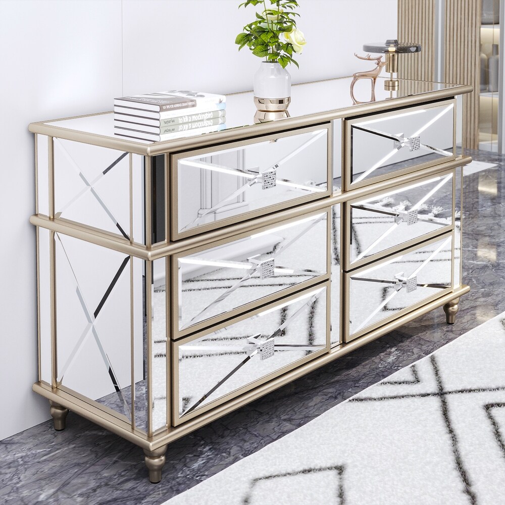 Modern 6 Drawer Mirrored Storage Chest Dresser Sideboard Cabinet