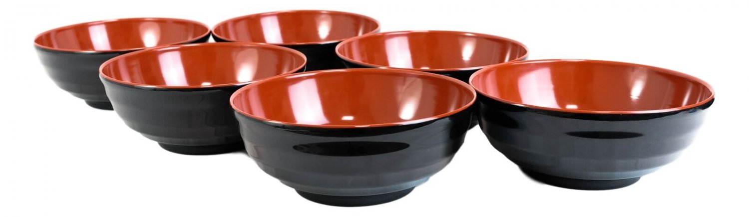 1 Pack Of 6 Red Black Melamine Ridged Rice Pasta Salad ereal Soup Bowls 54oz 8D EBR02