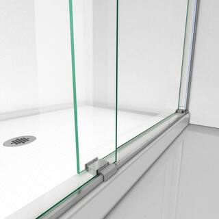 DreamLine Essence 56 to 60 in. x 76 in. Semi-Frameless Sliding Shower Door in Brushed Nickel SHDR-6360760-04