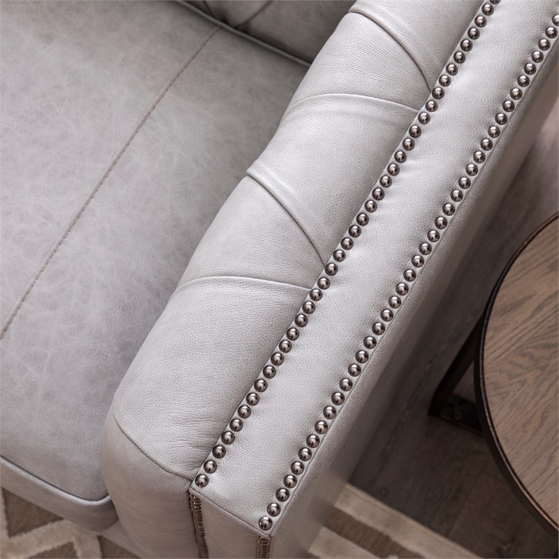 Bowery Hill Leather Chesterfield Accent Chair In Grey   Transitional   Armchairs And Accent Chairs   by Homesquare  Houzz