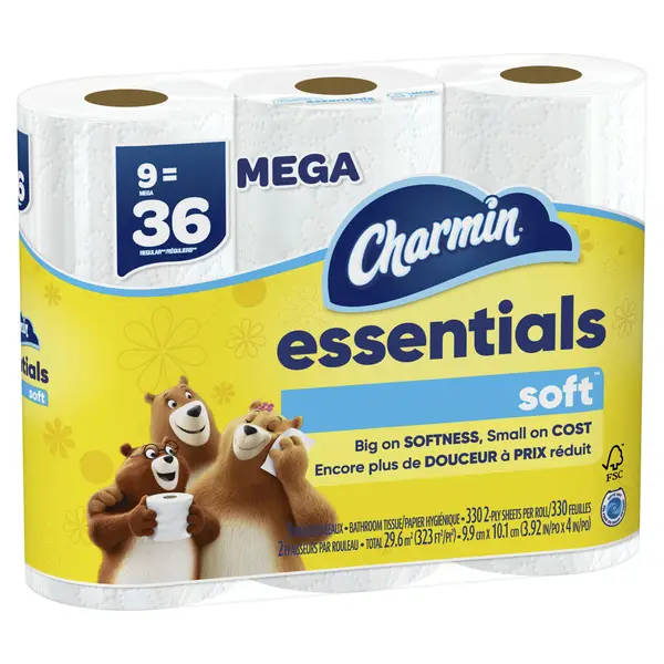 Charmin 9-Pack Essentials Soft Mega Roll Toilet Paper