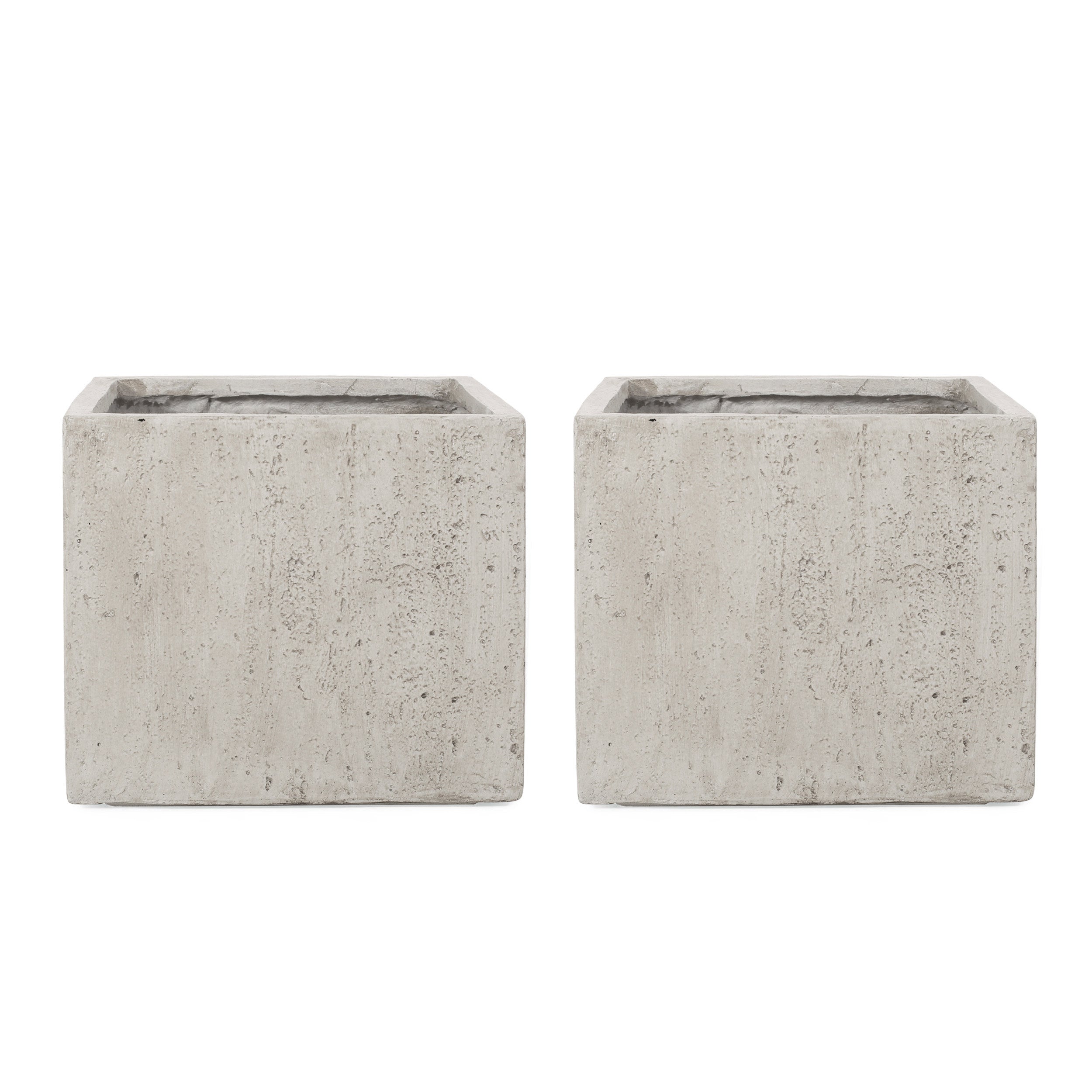 Fardeen Outdoor Modern Cast Stone Square Planters (Set of 2)