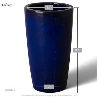 Emissary 13 in. D x 22.5 in. H Blue Ceramic Round Planter with Drainage Hole 12132BL-1