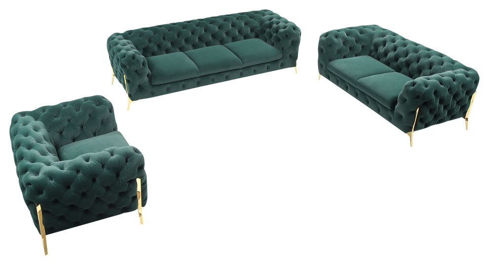 Divani Casa Quincey Transitional Emerald Green Velvet Sofa Set   Midcentury   Living Room Furniture Sets   by Vig Furniture Inc.  Houzz