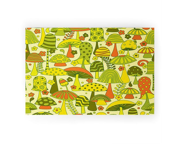 Jenean Morrison Many Mushrooms Green Welcome Mat Deny Designs