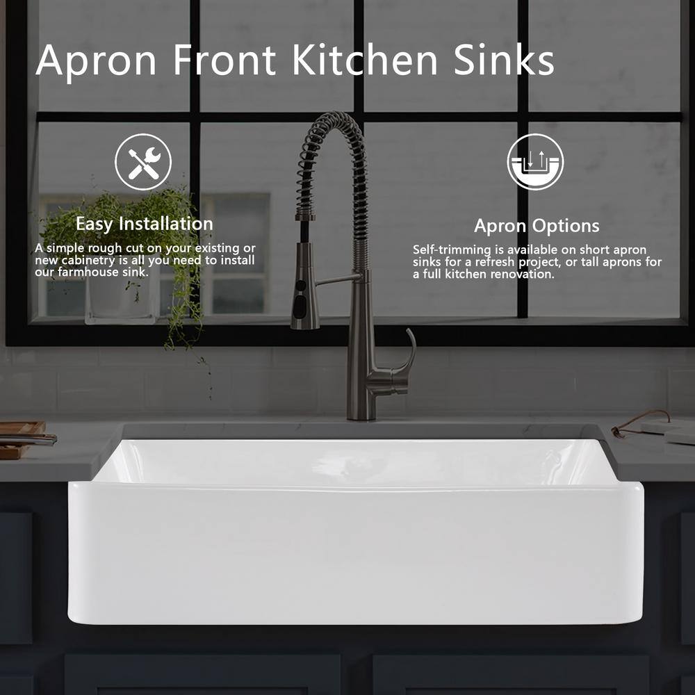 Interbath White Fireclay 33 in. Single Bowl Farmhouse Apron Kitchen Sink ITBDL332010