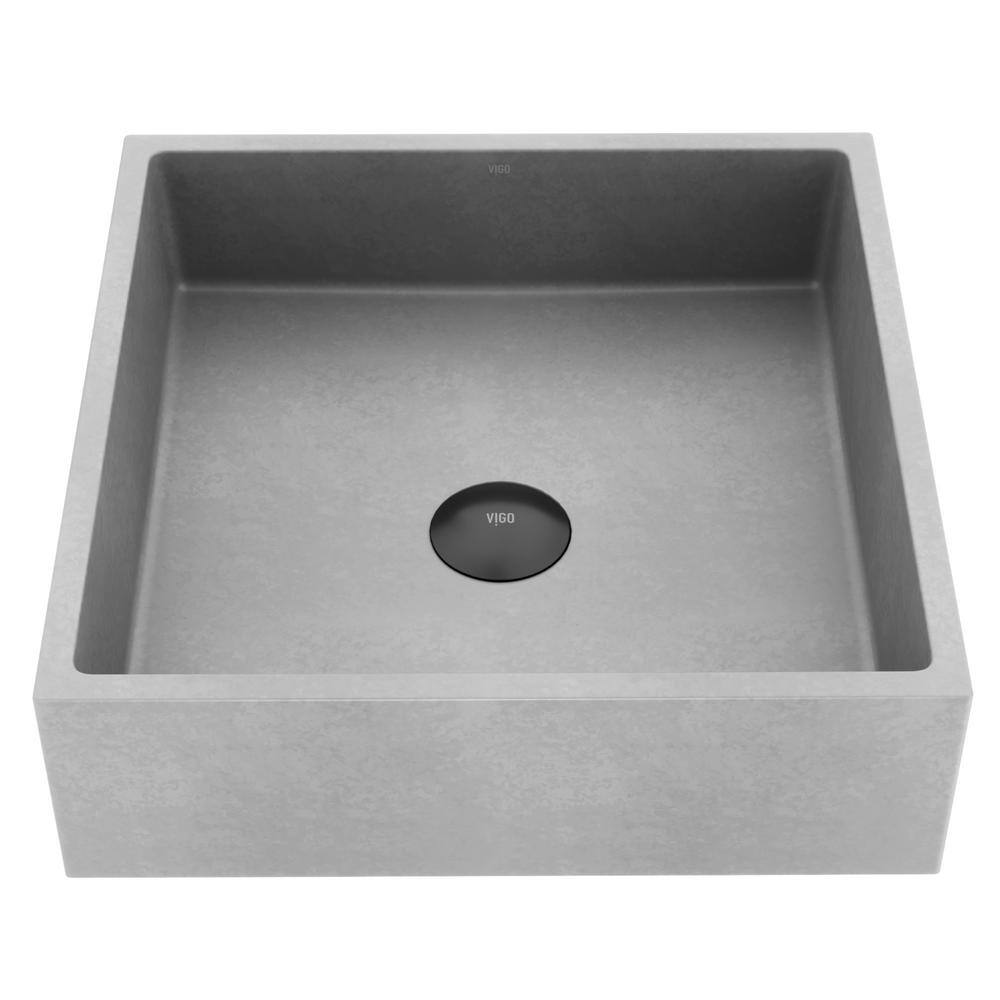 VIGO Alhambra Gothic Gray Concreto Stone 15 in. L x 15 in. W x 5 in. H Square Vessel Bathroom Sink VG04068