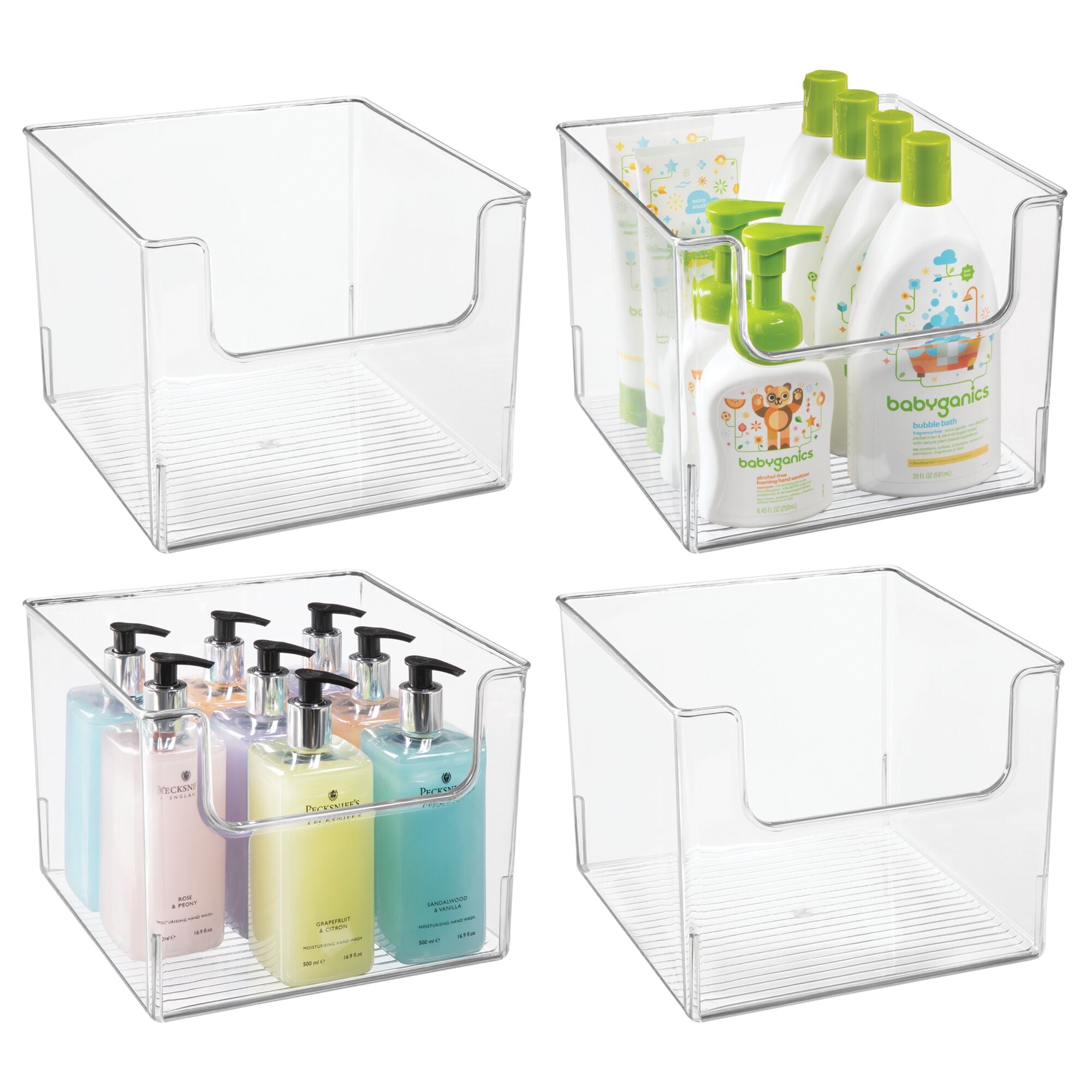 mDesign Plastic Open Front Bathroom Storage Organizer Basket Bin - for Cabinets， Shelves， Countertops， Bedroom， Kitchen， Laundry Room， Closet， Garage - 4 Pack - Clear