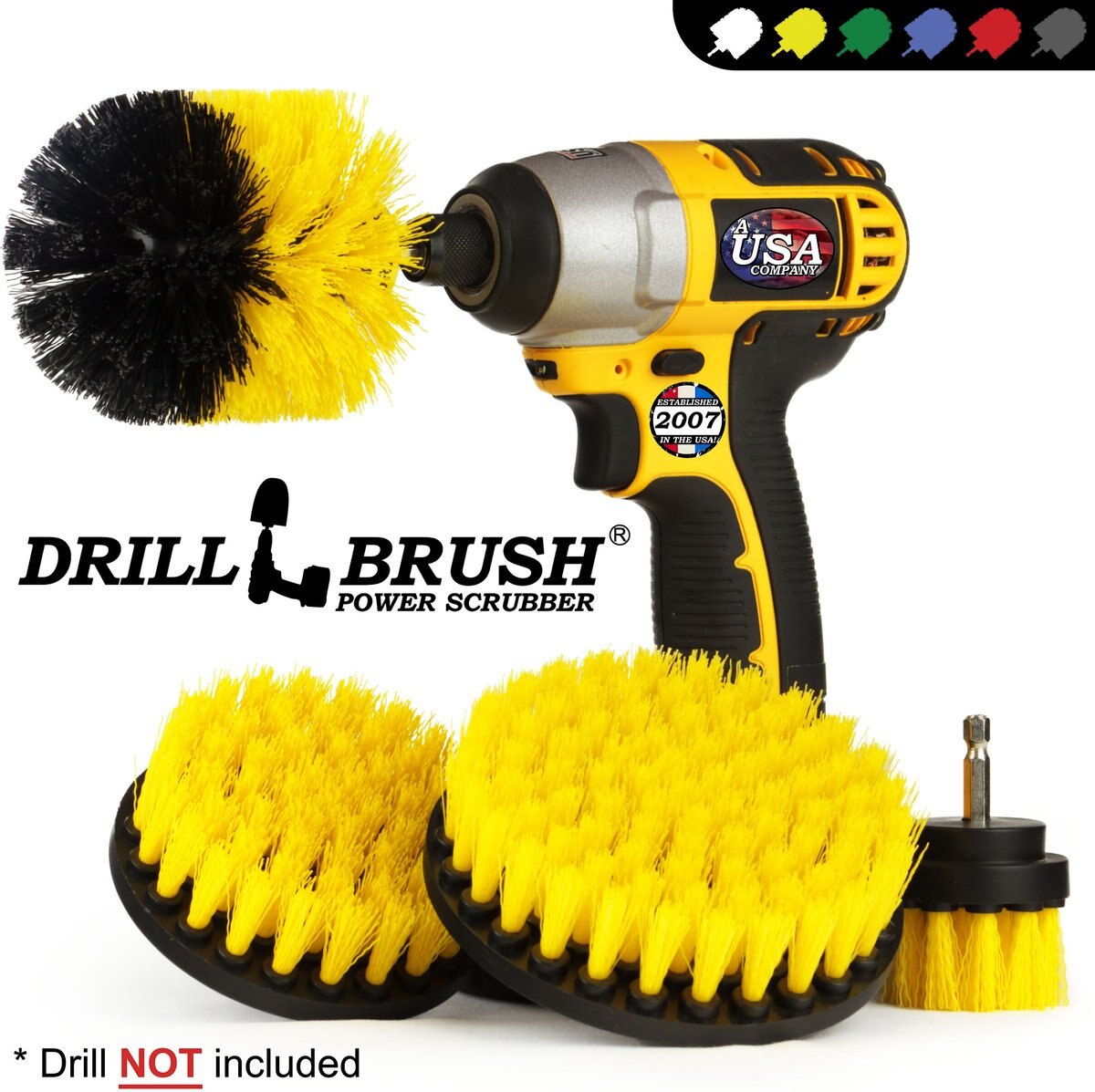 Drillbrush Power Scrubber 4-Piece Stiffness Pet Stain and Hair Removal Kit， Medium Bristle Drill Brush