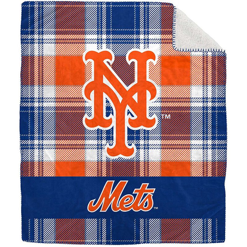 Pegasus New York Mets 50 x 60 Plaid Flannel Sherpa Plush Blanket