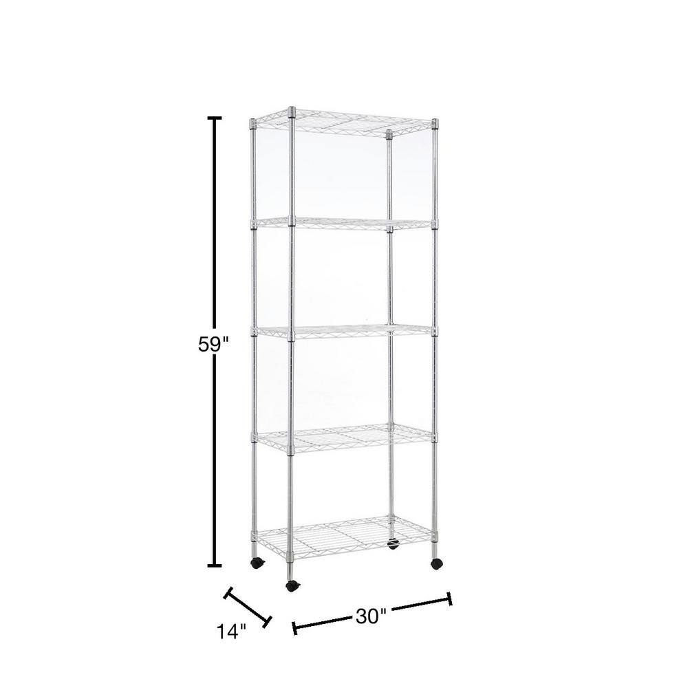 mzg Chrome 5-Tier Steel Utility Wire Garage Storage Shelving Unit with 4-Casters (30 in. W x 59 in. H x 14 in. D) E3575150OH501AC