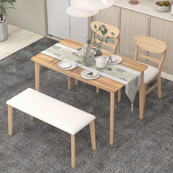 4-Piece Dining Table Set， Kitchen Table with 2 Chairs and 1 Bench for 4， Solid Wood Frame and Soft Cushion for Small Space