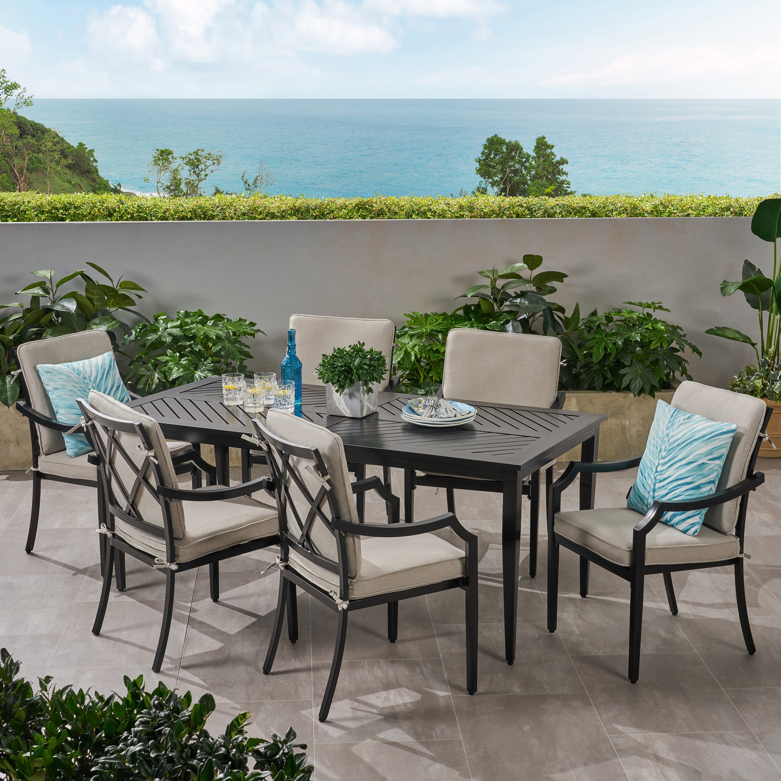 Carlson Diego Outdoor 6 Seater Aluminum Rectangular Dining Set