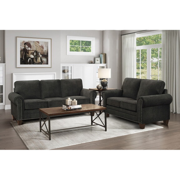 Traditional Style Dark Gray Loveseat 1pc Microfibe...