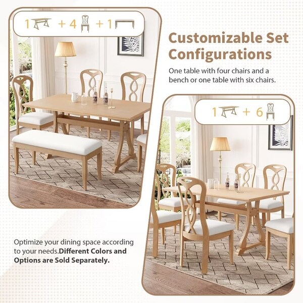 Trestle Dining Table Set with Upholstered Dining Chairs，Smooth Backs