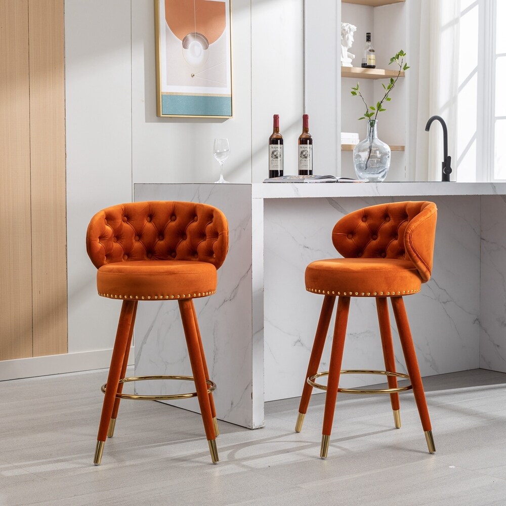 Counter Height Bar Stools Set of 2 for Kitchen Counter Solid Wood Legs with a fixed height of 360 degrees