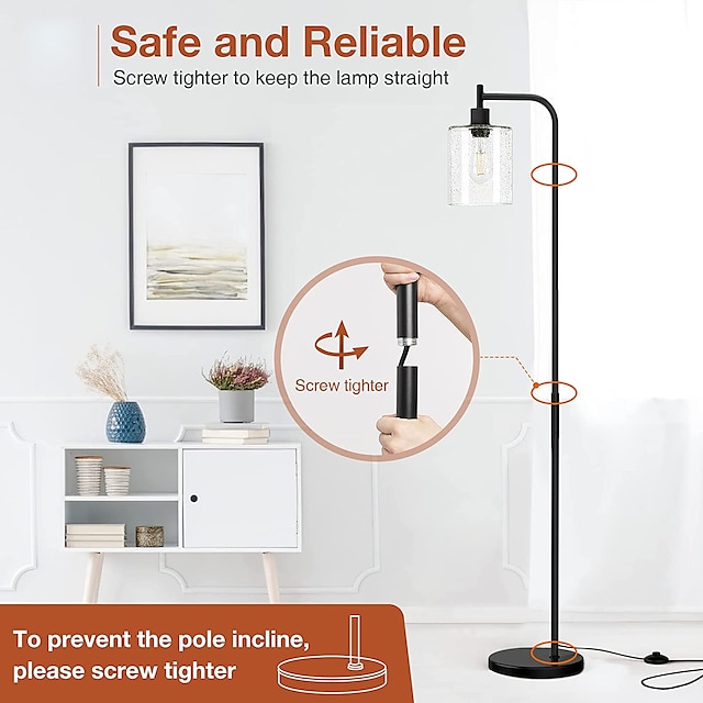 LED Floor Lamp with Suspended Bubble Glass Shade and Unique LED Bulbs Suitable for Bedroom and Living Room Modern Vertical Industrial Lamp High Pole Lamp Suitable for Office