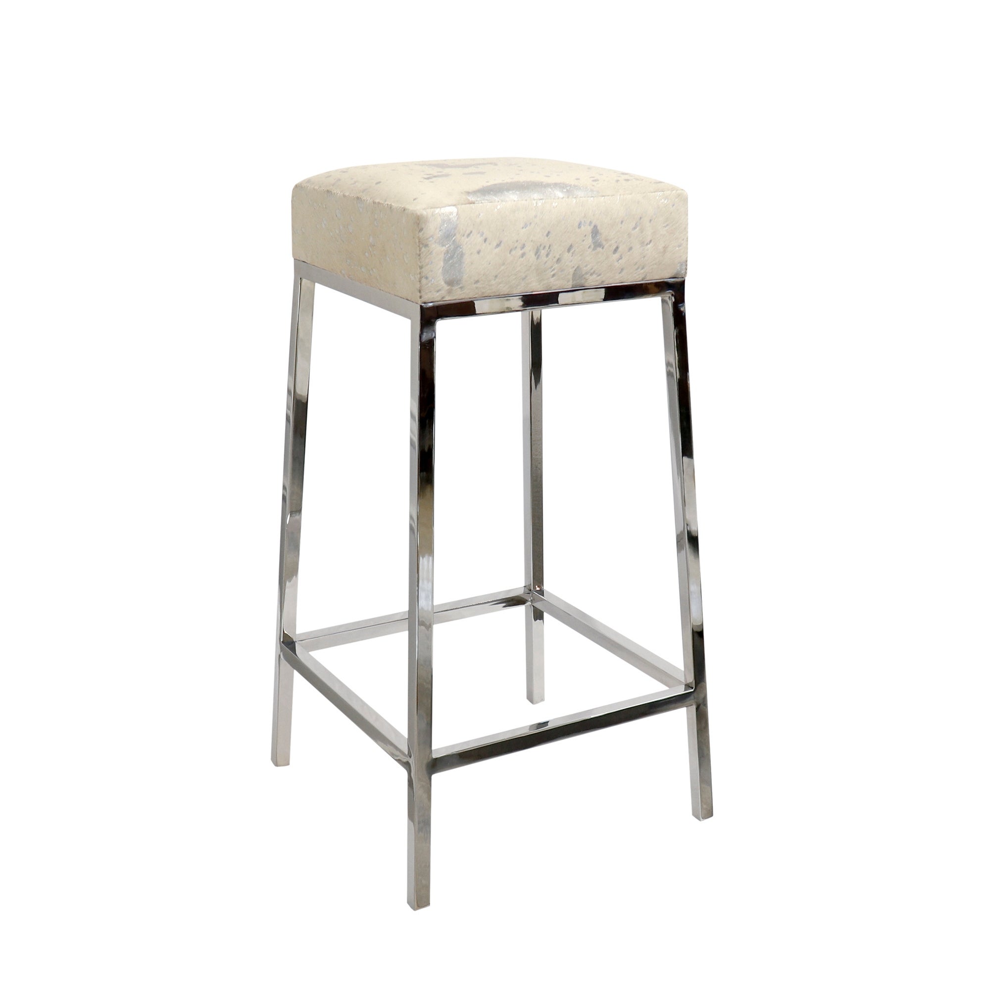 Pasargad Home Safari Cowhide Bar Stool with Silver Steel Legs - W16