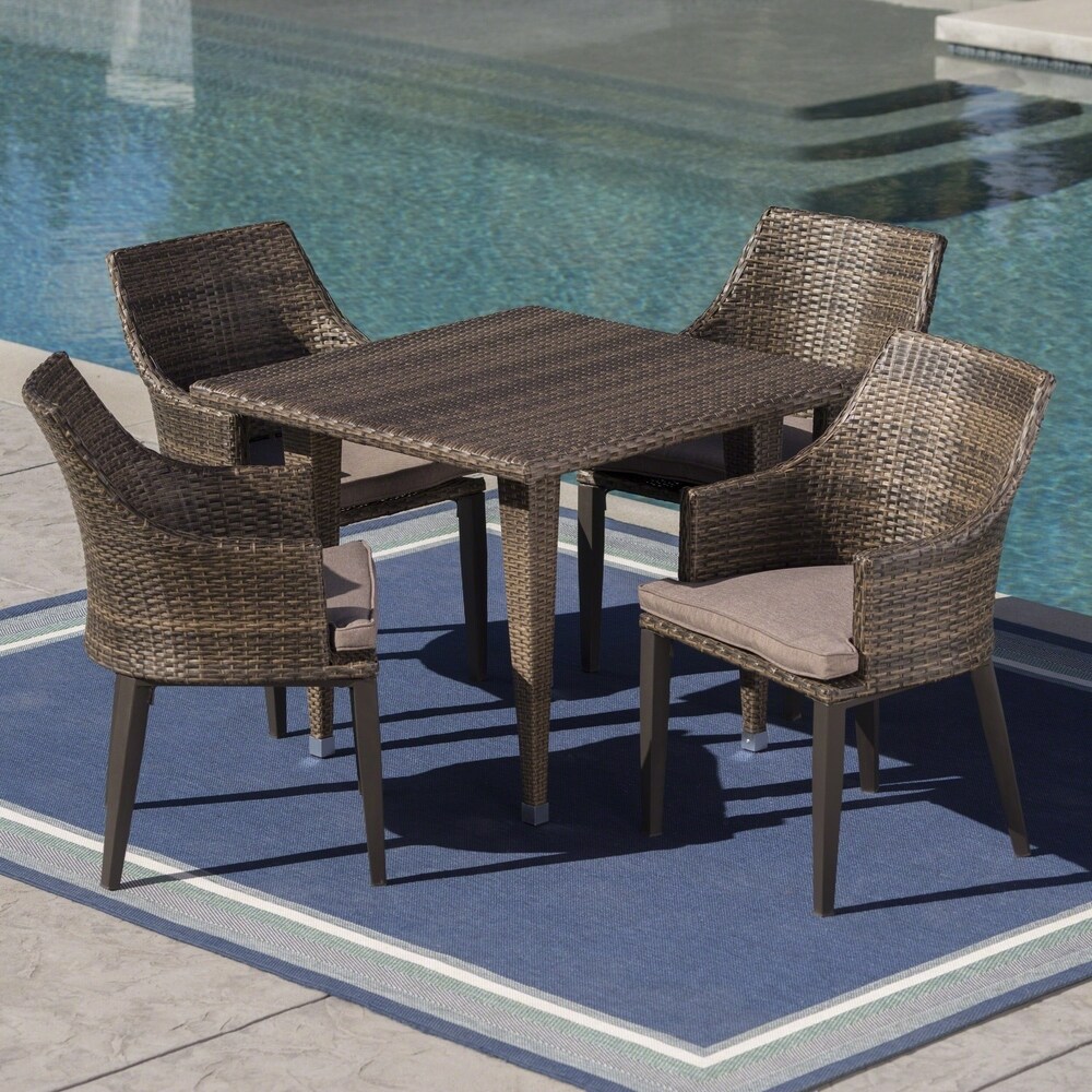 Lenox Outdoor 5 piece Square Wicker Dining Set with Cushions by Christopher Knight Home