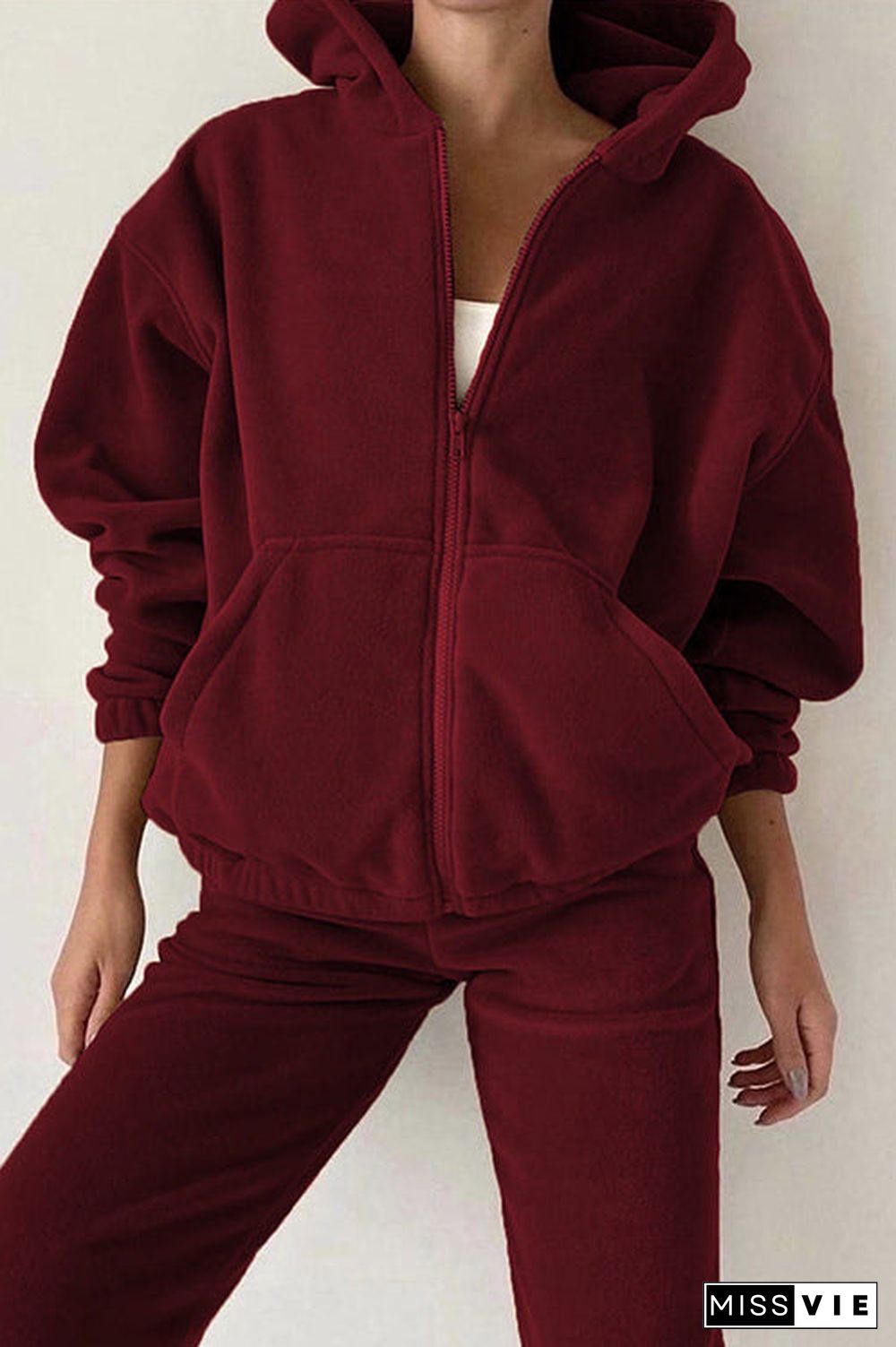 Zip Up Hooded Jacket Sweatpants Sports Set