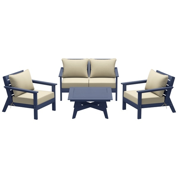 Polytrends Birchwood All Weather HDPE Outdoor Patio Navy Blue Deep Seating Sectional (5Piece Set)