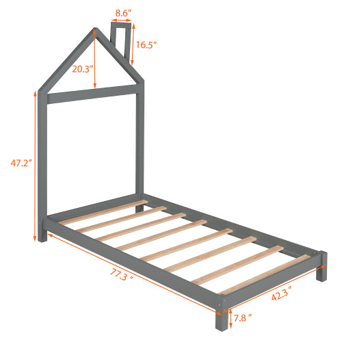 Twin Size Wood Platform Bed with House Shaped Head...