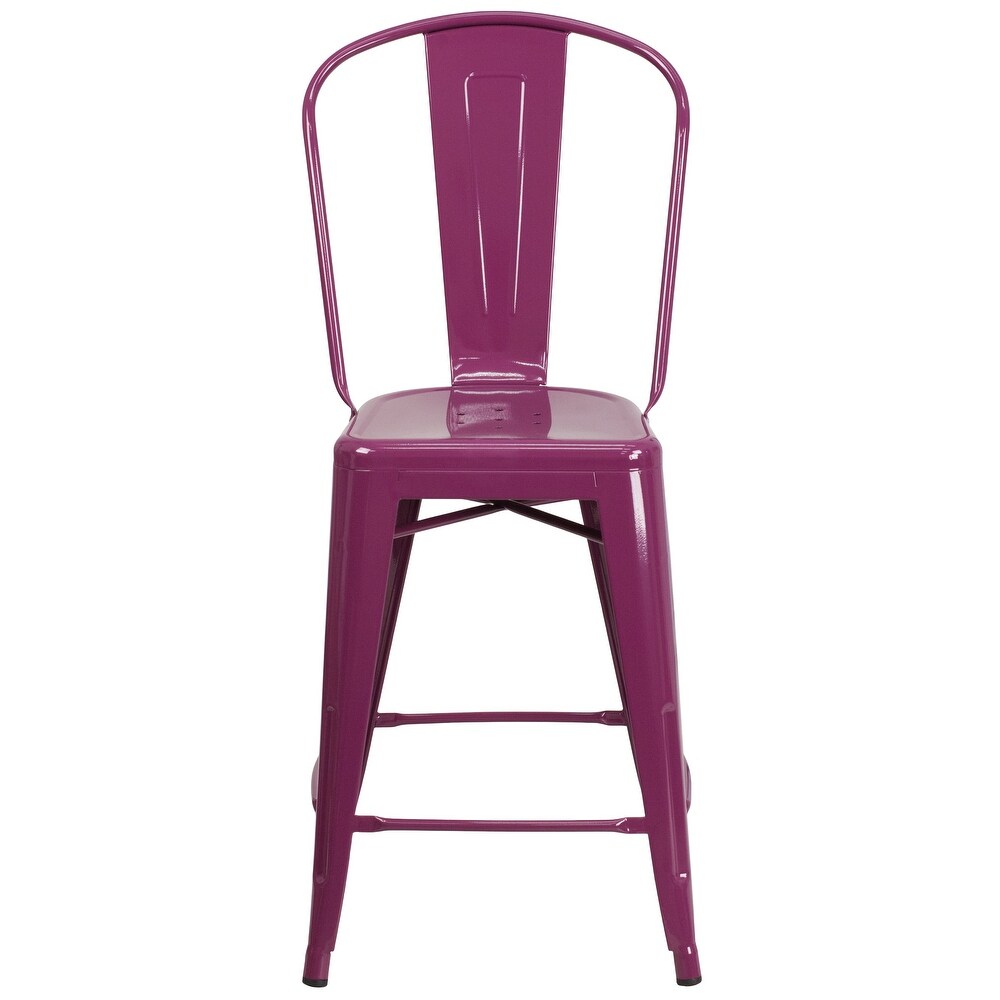 24'' High Metal Indoor Outdoor Counter Height Stool with Back   17.75\