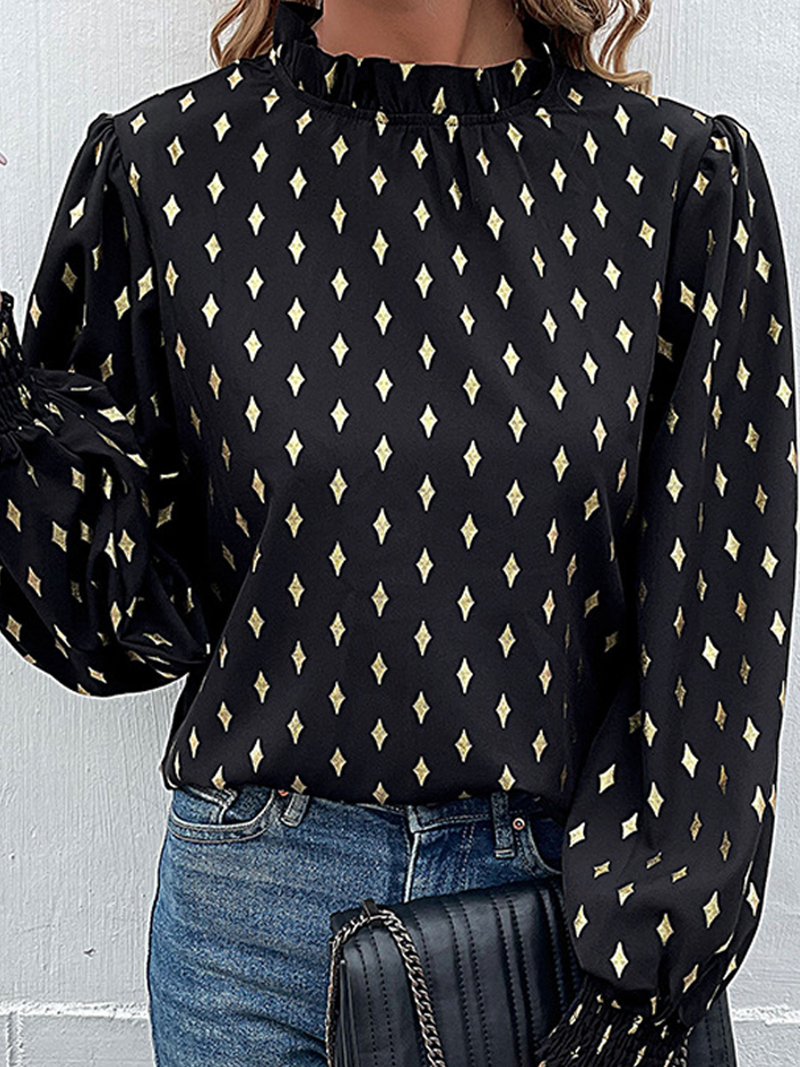 Casual Loose Geometric Bronzing Printed Long-sleeved Blouse