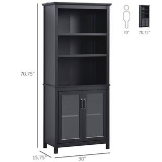 HOMCOM 70.75 in Black MDF 2-Shelf Storage Cabinet Bookcase with Adjustable Shelves Display Rack Multifunctional 836-227BK