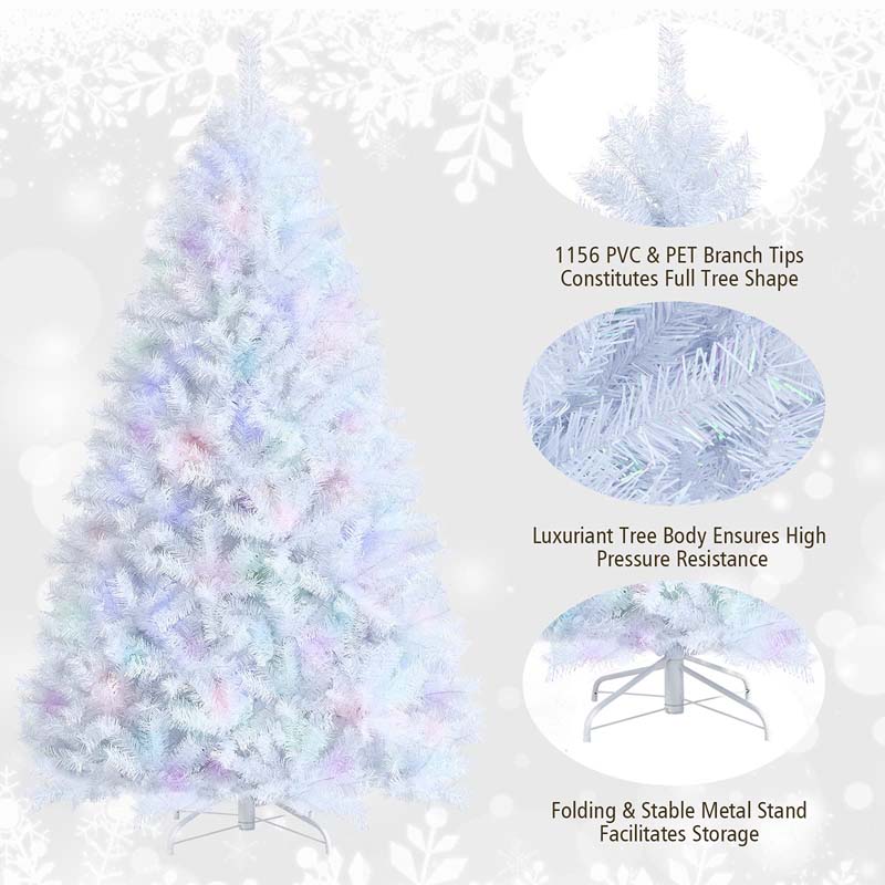 6/7/8FT White Iridescent Hinged Artificial Christmas Tree with 792/1156/1636 Branch Tips & Metal Stand