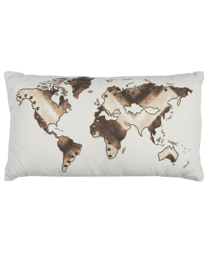 Rizzy Home World Map Polyester Filled Decorative Pillow， 20 x 20